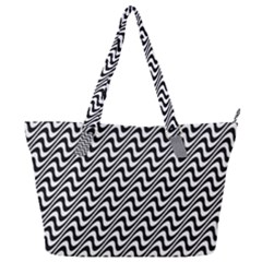 White Line Wave Black Pattern Full Print Shoulder Bag