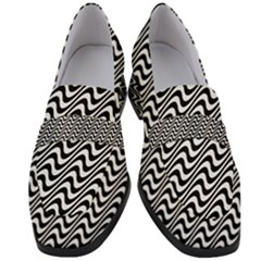 White Line Wave Black Pattern Women s Chunky Heel Loafers