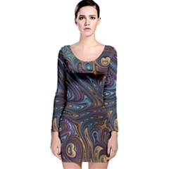 Fractal Art Artwork Globular Long Sleeve Velvet Bodycon Dress by Pakrebo