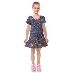 Fractal Art Artwork Globular Kids  Short Sleeve Velvet Dress by Pakrebo