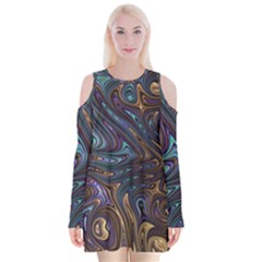 Fractal Art Artwork Globular Velvet Long Sleeve Shoulder Cutout Dress by Pakrebo