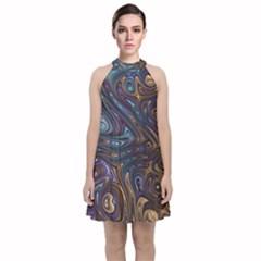 Fractal Art Artwork Globular Velvet Halter Neckline Dress  by Pakrebo