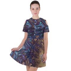 Fractal Art Artwork Globular Short Sleeve Shoulder Cut Out Dress 