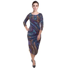 Fractal Art Artwork Globular Quarter Sleeve Midi Velour Bodycon Dress