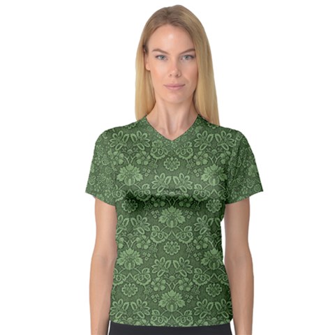 Damask Pattern Victorian Vintage V-neck Sport Mesh Tee by Pakrebo