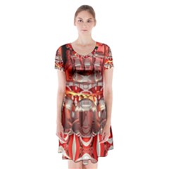 Mechanical Droid Mandelbulb Short Sleeve V-neck Flare Dress by Pakrebo