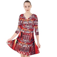 Mechanical Droid Mandelbulb Quarter Sleeve Front Wrap Dress by Pakrebo