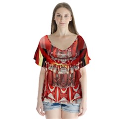 Mechanical Droid Mandelbulb V-neck Flutter Sleeve Top by Pakrebo