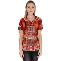 Mechanical Droid Mandelbulb Women s V-neck Scrub Top by Pakrebo