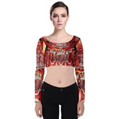 Mechanical Droid Mandelbulb Velvet Long Sleeve Crop Top by Pakrebo