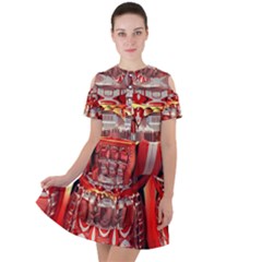 Mechanical Droid Mandelbulb Short Sleeve Shoulder Cut Out Dress 