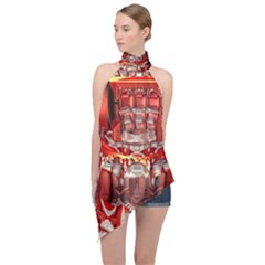 Mechanical Droid Mandelbulb Halter Asymmetric Satin Top by Pakrebo