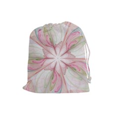 Pink Blue Flower Blossom Rose Drawstring Pouch (large) by Pakrebo