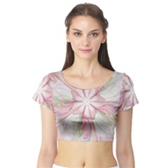 Pink Blue Flower Blossom Rose Short Sleeve Crop Top by Pakrebo