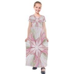 Pink Blue Flower Blossom Rose Kids  Short Sleeve Maxi Dress by Pakrebo