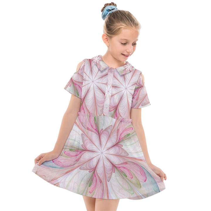 Pink Blue Flower Blossom Rose Kids  Short Sleeve Shirt Dress