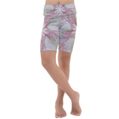 Pink Blue Flower Blossom Rose Kids  Lightweight Velour Cropped Yoga Leggings