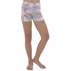 Pink Blue Flower Blossom Rose Kids  Lightweight Velour Yoga Shorts by Pakrebo