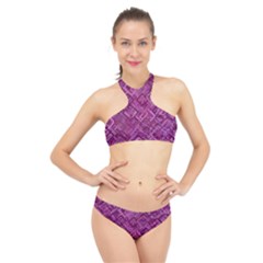 Purple Pattern Background High Neck Bikini Set