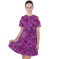 Purple Pattern Background Short Sleeve Shoulder Cut Out Dress 