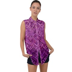 Purple Pattern Background Sleeveless Chiffon Button Shirt