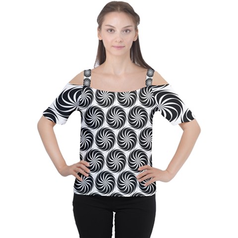 Pattern Swirl Spiral Repeating Cutout Shoulder Tee by Pakrebo