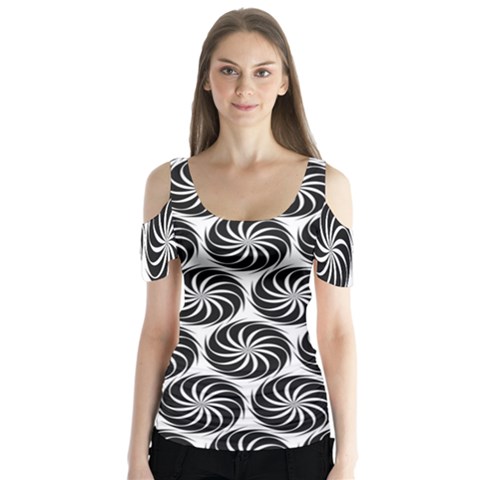 Pattern Swirl Spiral Repeating Butterfly Sleeve Cutout Tee  by Pakrebo