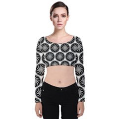 Pattern Swirl Spiral Repeating Velvet Long Sleeve Crop Top by Pakrebo