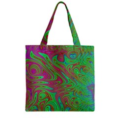 Fractal Art Neon Green Pink Zipper Grocery Tote Bag by Pakrebo