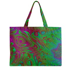 Fractal Art Neon Green Pink Zipper Mini Tote Bag by Pakrebo