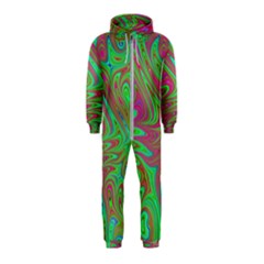 Fractal Art Neon Green Pink Hooded Jumpsuit (kids) by Pakrebo