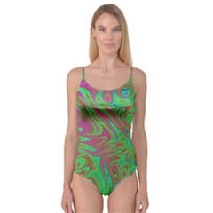 Fractal Art Neon Green Pink Camisole Leotard  by Pakrebo