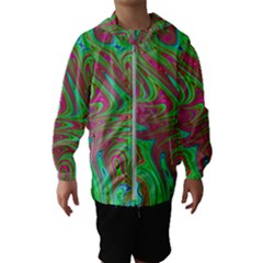 Fractal Art Neon Green Pink Hooded Windbreaker (kids) by Pakrebo