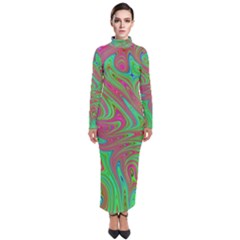 Fractal Art Neon Green Pink Turtleneck Maxi Dress by Pakrebo