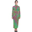 Fractal Art Neon Green Pink Turtleneck Maxi Dress View1