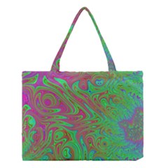 Fractal Art Neon Green Pink Medium Tote Bag by Pakrebo