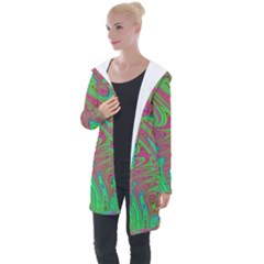 Fractal Art Neon Green Pink Longline Hooded Cardigan