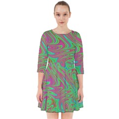 Fractal Art Neon Green Pink Smock Dress by Pakrebo