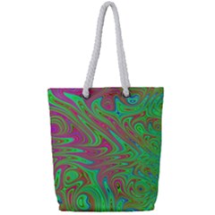 Fractal Art Neon Green Pink Full Print Rope Handle Tote (small) by Pakrebo