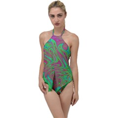 Fractal Art Neon Green Pink Go With The Flow One Piece Swimsuit by Pakrebo