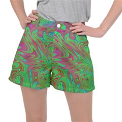 Fractal Art Neon Green Pink Stretch Ripstop Shorts