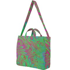 Fractal Art Neon Green Pink Square Shoulder Tote Bag by Pakrebo