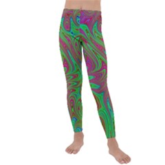 Fractal Art Neon Green Pink Kids  Lightweight Velour Leggings