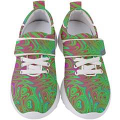 Fractal Art Neon Green Pink Kids  Velcro Strap Shoes