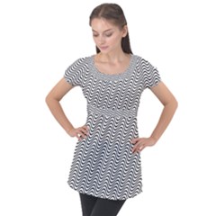 Wave Wave Lines Diagonal Seamless Puff Sleeve Tunic Top