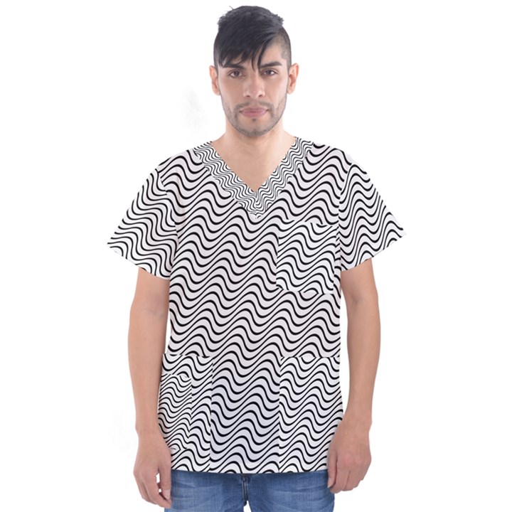 Wave Wave Lines Diagonal Seamless Men s V-Neck Scrub Top