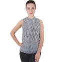 Wave Wave Lines Diagonal Seamless Mock Neck Chiffon Sleeveless Top View1