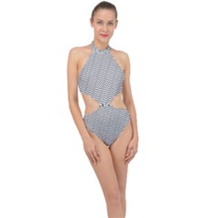 Wave Wave Lines Diagonal Seamless Halter Side Cut Swimsuit by Pakrebo