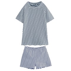 Wave Wave Lines Diagonal Seamless Kids  Swim Tee And Shorts Set by Pakrebo