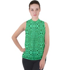 Triangle Background Pattern Mock Neck Chiffon Sleeveless Top